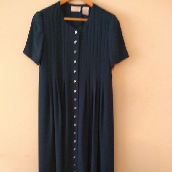 Liz Claiborne Vintage Dark Teal Polyester Pleated Midi Dress | Size 6 - Picture 8 of 11